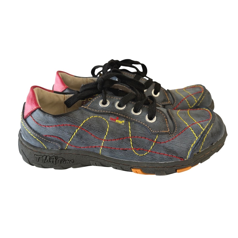 TMA Eyes Blue Leather Contrast Stitch Lace Up Sneakers Womens Size 39 EUR Boho